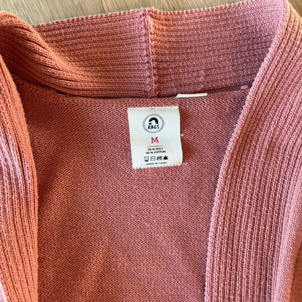 ** Rags Sweater Cardigan Orange Coral Salmon Size Medium Womens - Picture 7 of 8
